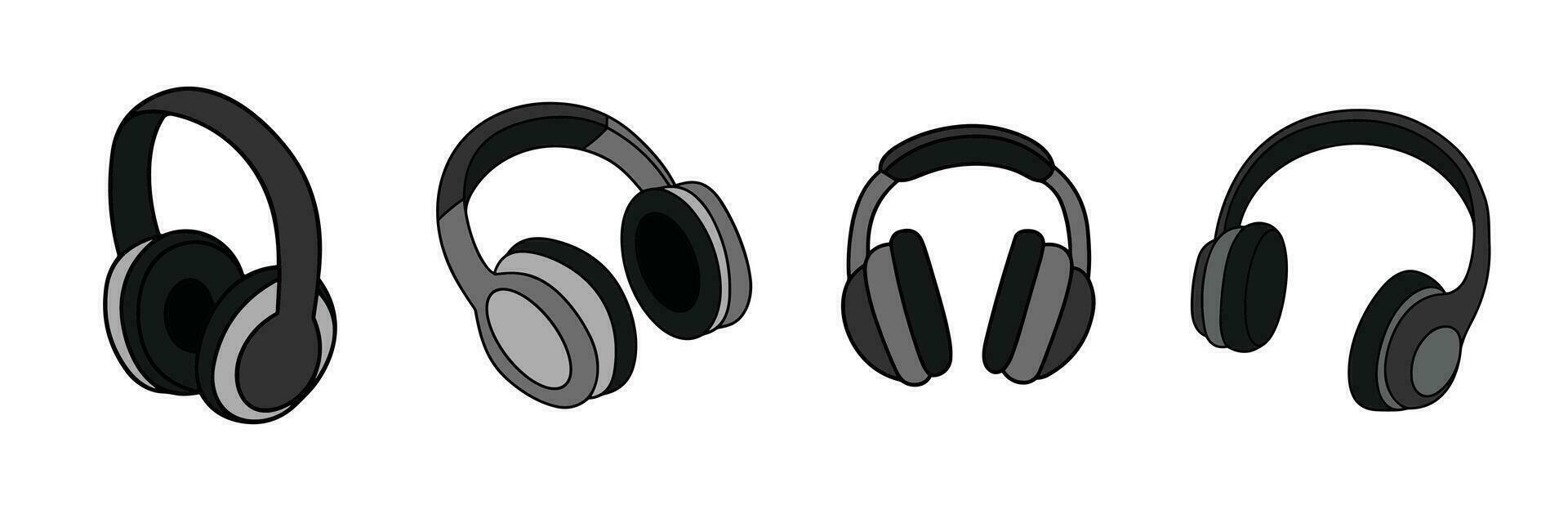 Set of headphones colored outline. Hand drawn vector illustration.