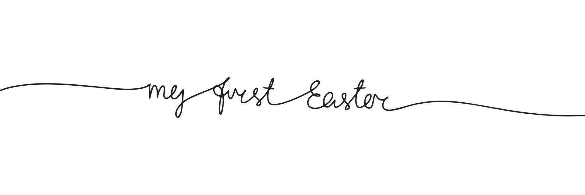 My first Easter one line continuous inscription. Handwriting text banner. Hand drawn vector art.