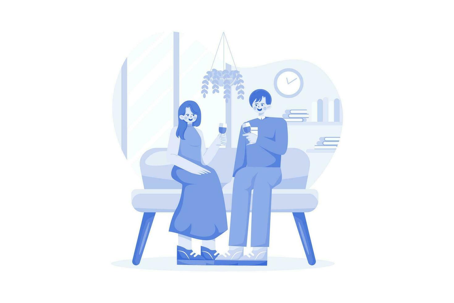 Young Couple Sitting At Armchairs In The Room Holding Wineglasses vector