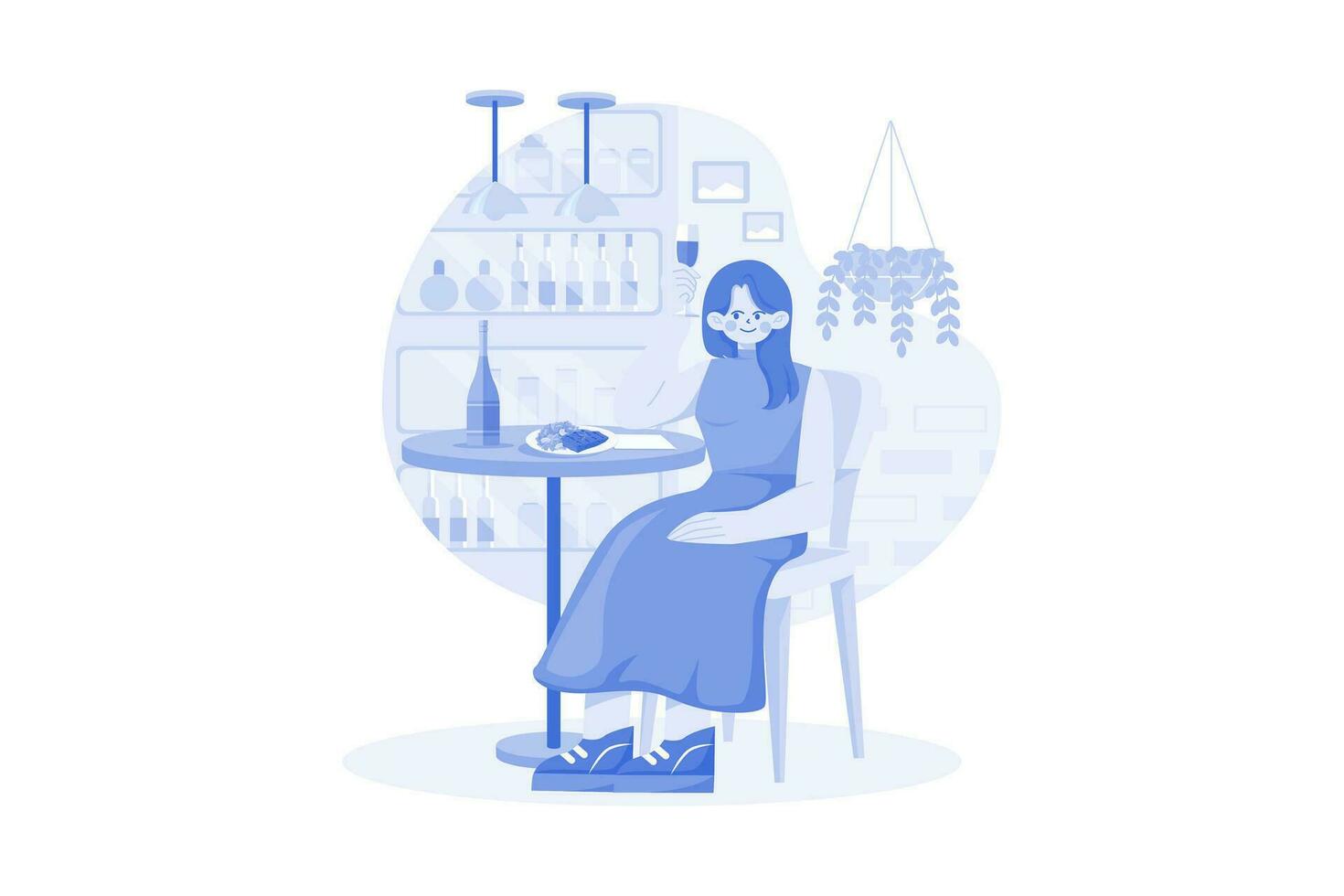 Female Sit On Armchair Holding Wineglass In Hand vector