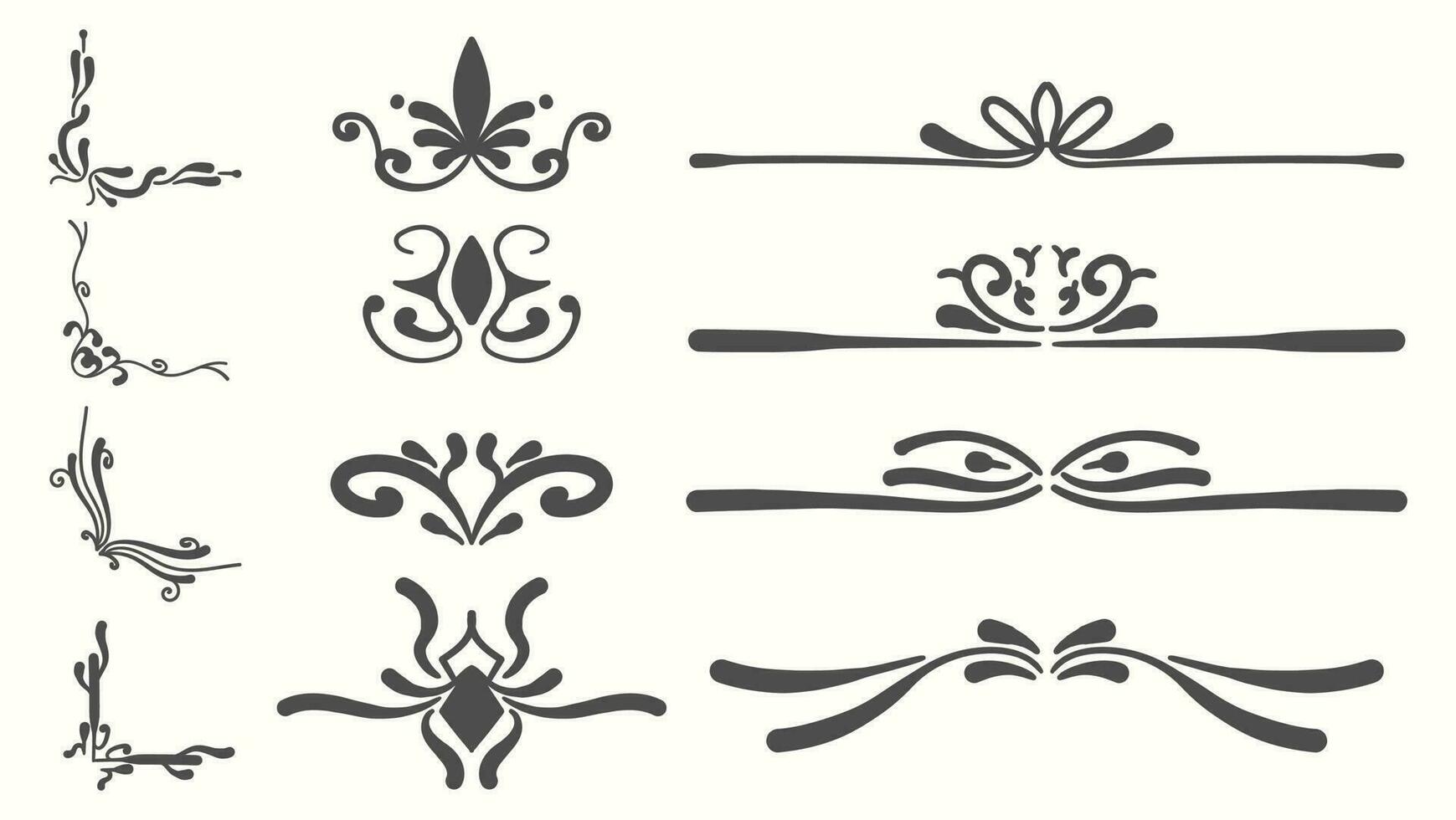 ecorative corners and dividers. Vintage calligraphic frame elements vector