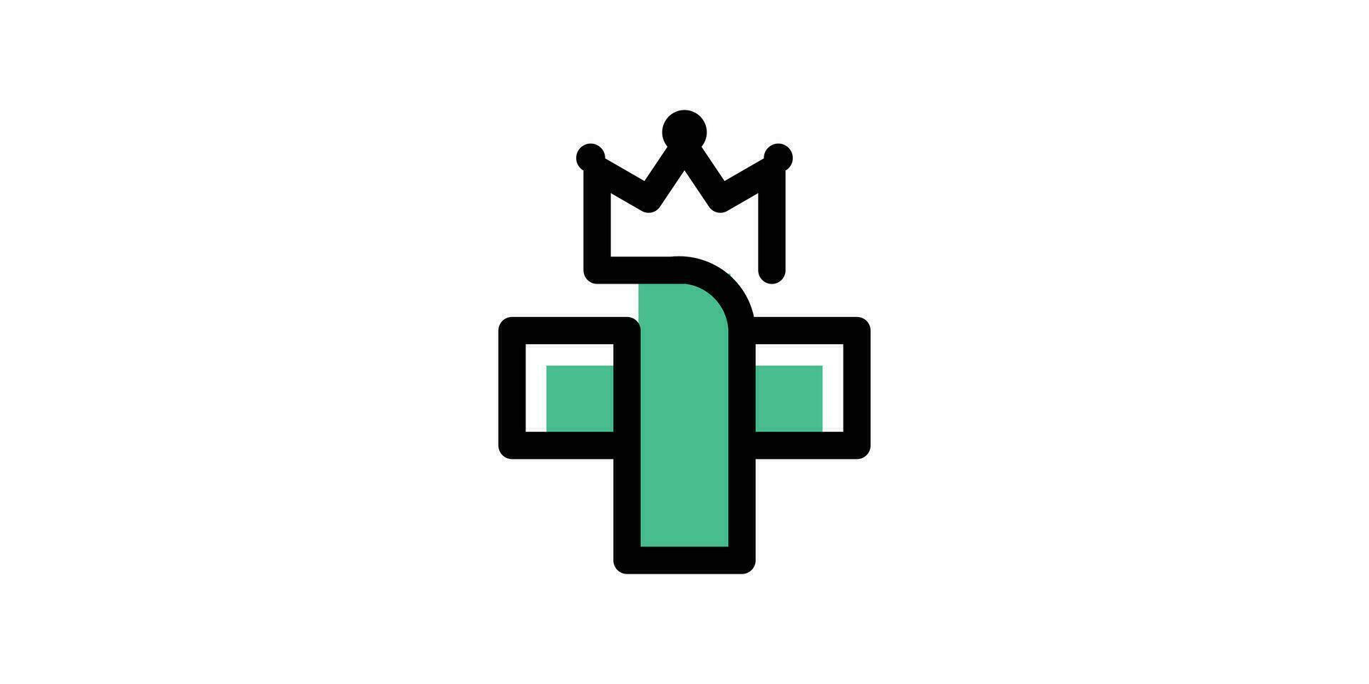 The health logo design is a combination of plus and crown shapes made in a minimalist line style. vector