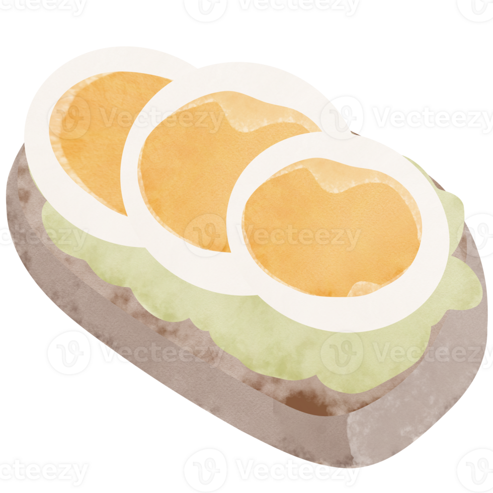 Boiled Eggs and Avocado topped on bread. creative with illustration in flat design. png