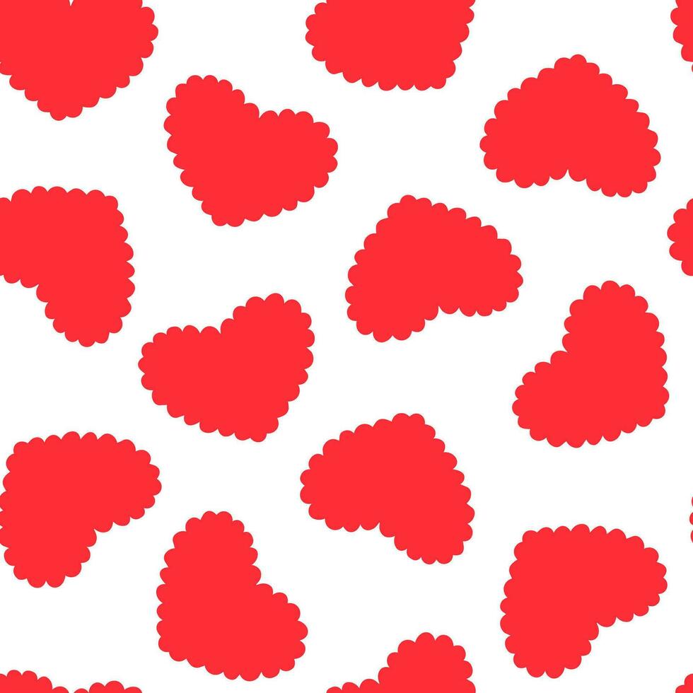 Seamless pattern with red soft hearts, wavy silhouette. Festive print for Valentine's Day. Vector graphics.