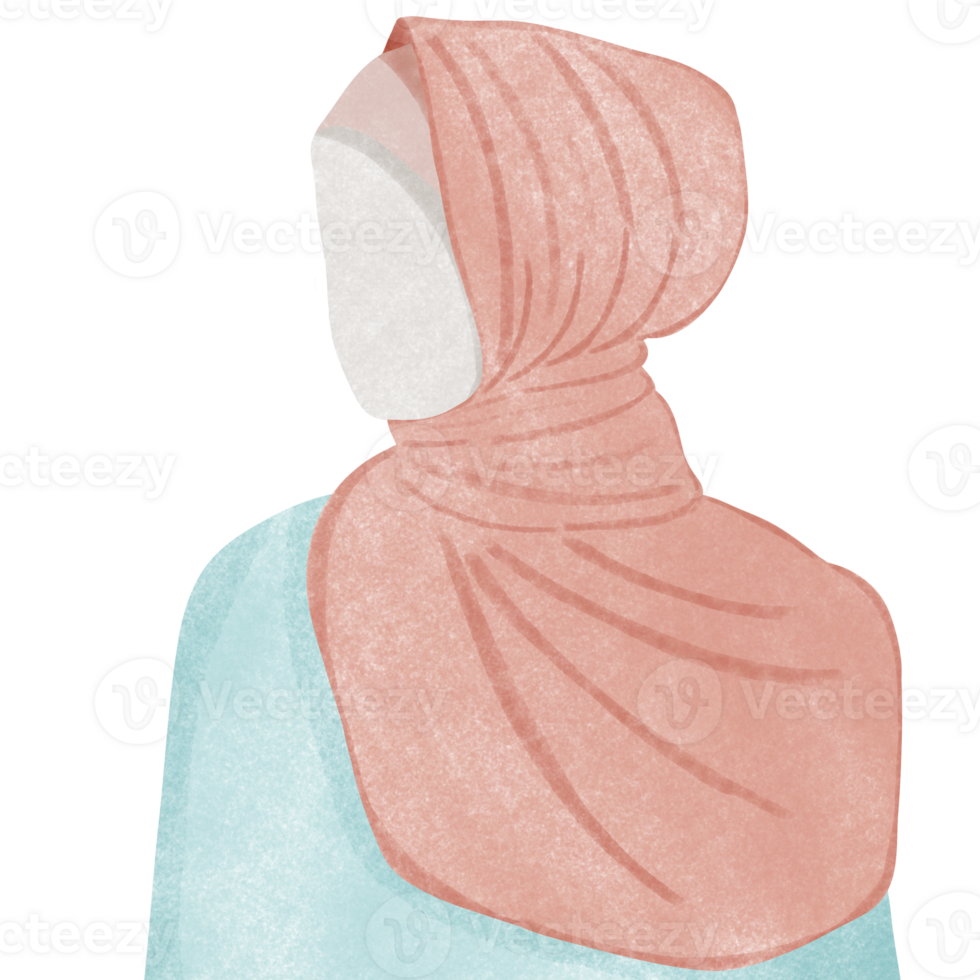 tekenfilm karakter, moslim Dames vervelend hijab met biddend, creatief met illustratie in vlak ontwerp. png