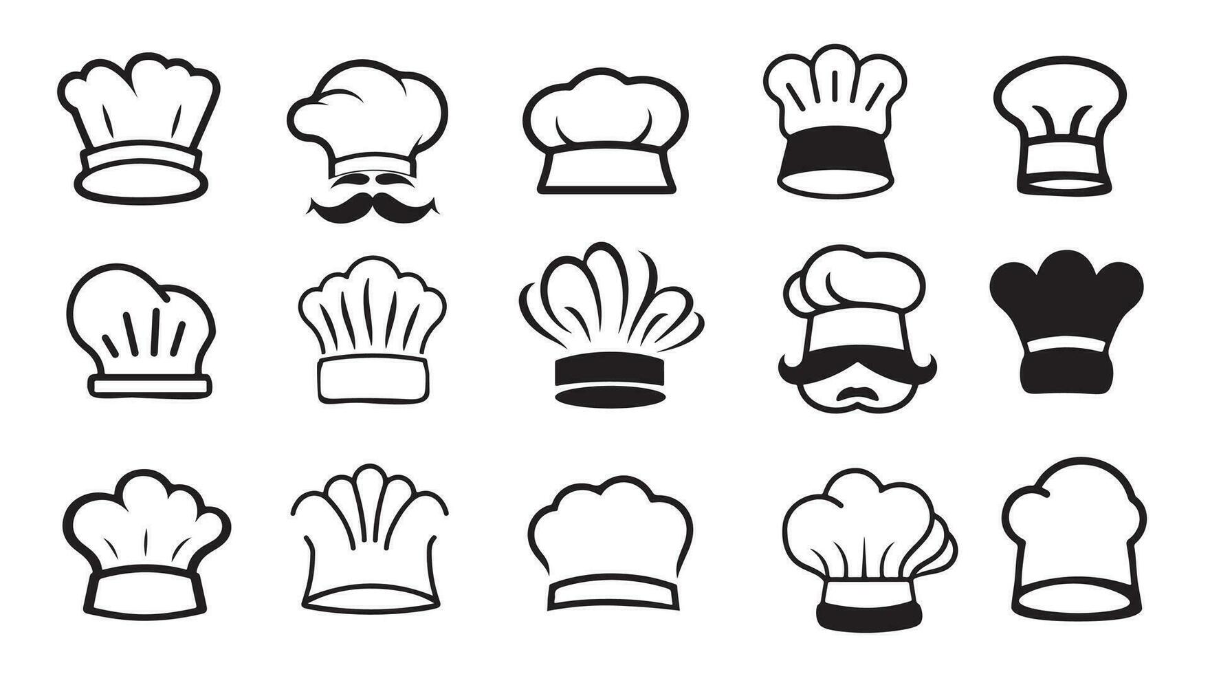 cocinero cocinar sombrero conjunto mano dibujado bosquejo en cómic estilo colorante libro vector