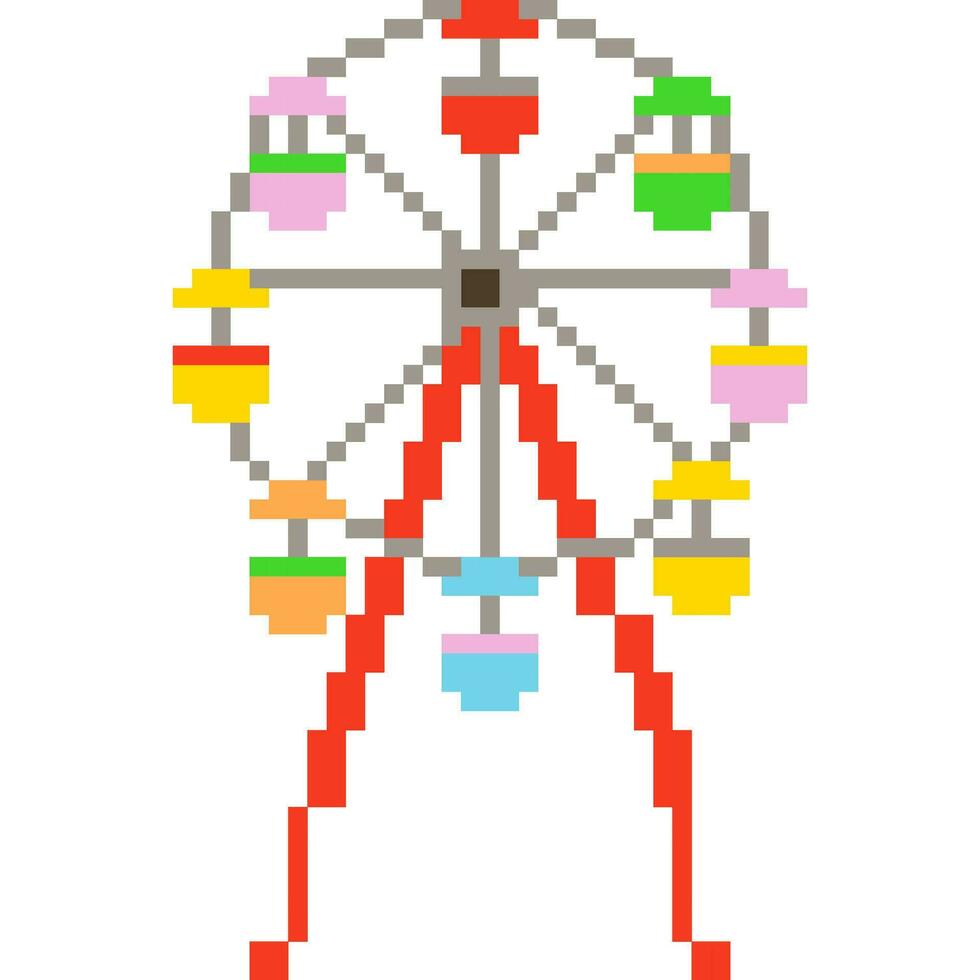 Ferris wheel cartoon icon in pixel style vector