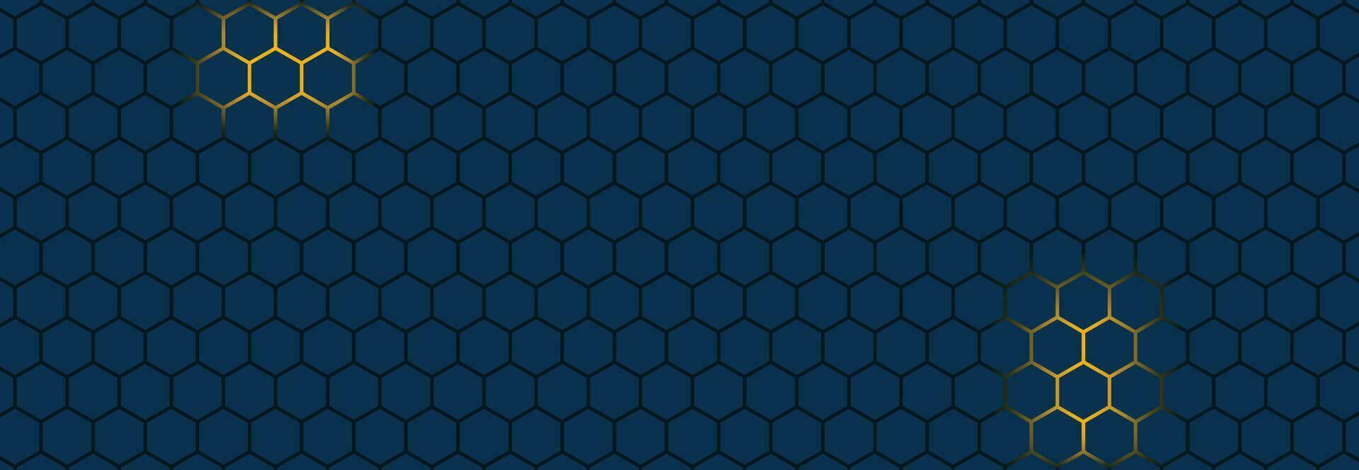 Blue Hexagon Abstract Technology Background with Yellow Colored Bright Flashes Under Hexagon. vector