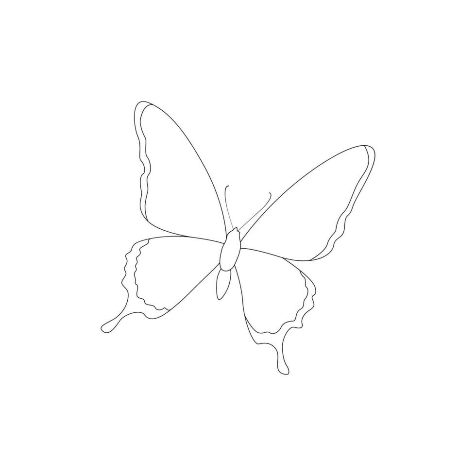 Continuous butterfly one line drawing and simple single outline vector Drawing