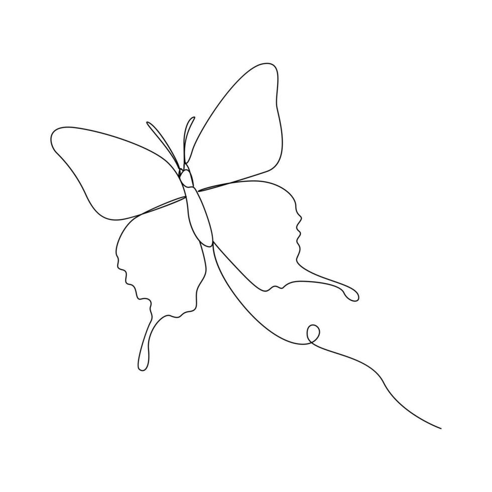 Continuous butterfly one line drawing and simple single outline vector Drawing