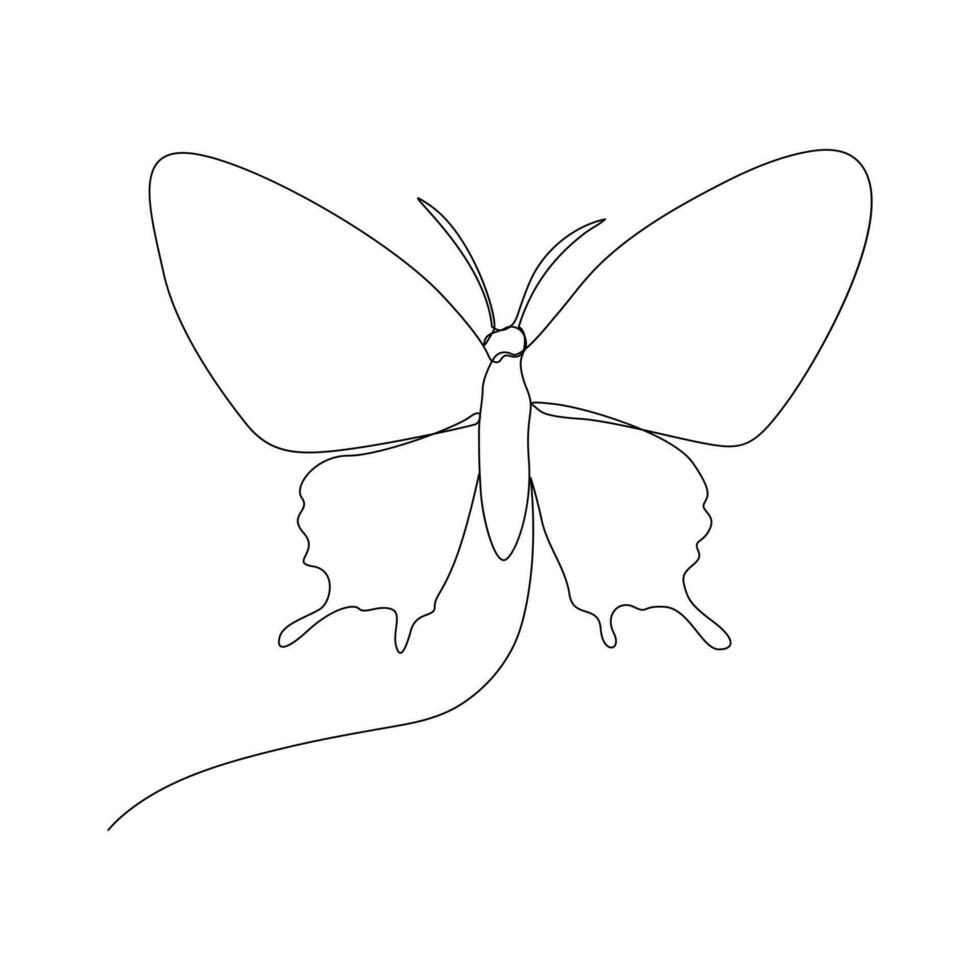Continuous butterfly one line drawing and simple single outline vector Drawing
