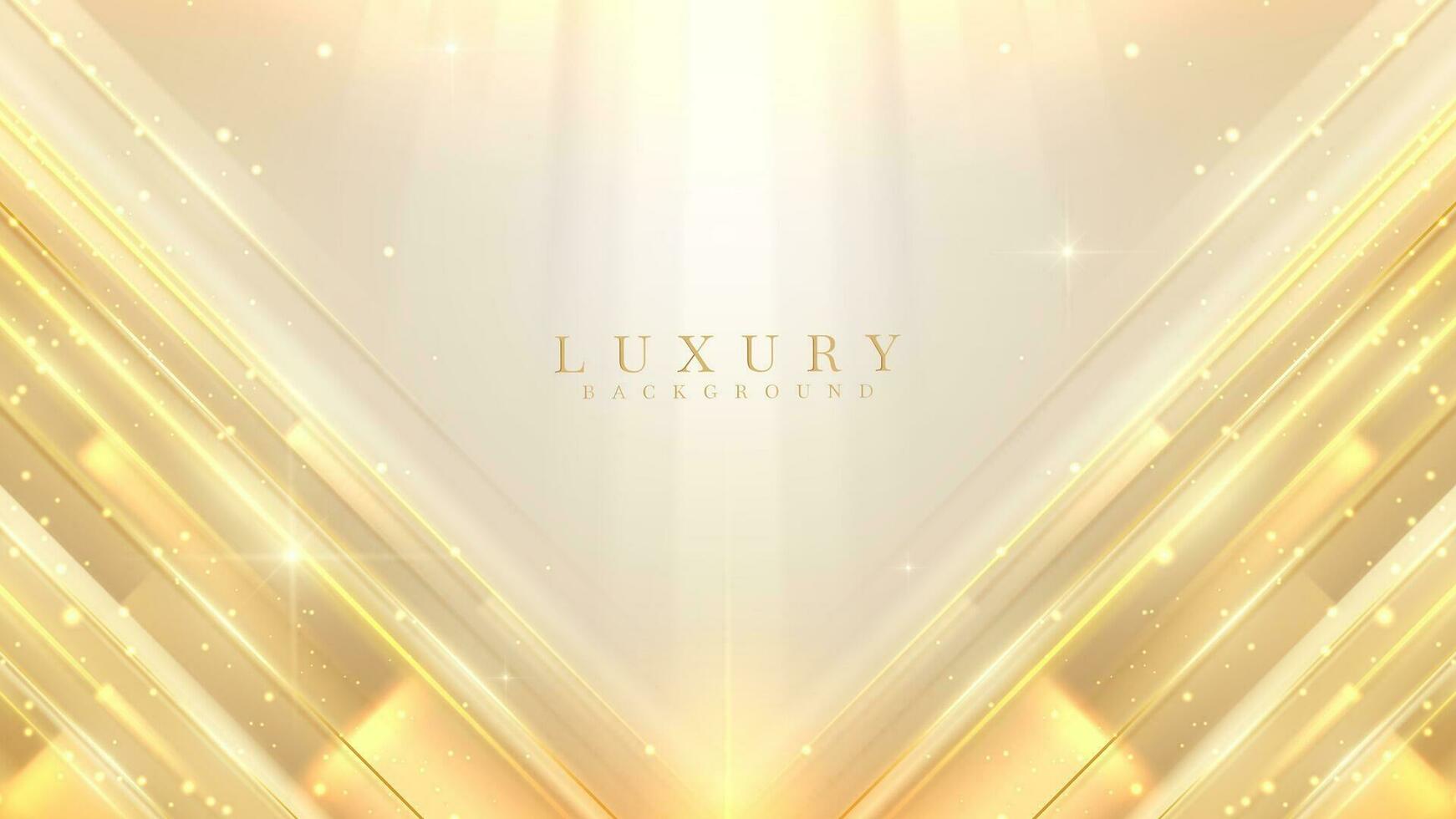 Cream colored abstract luxury background with golden light effect decoration and bokeh. Vector illustration.