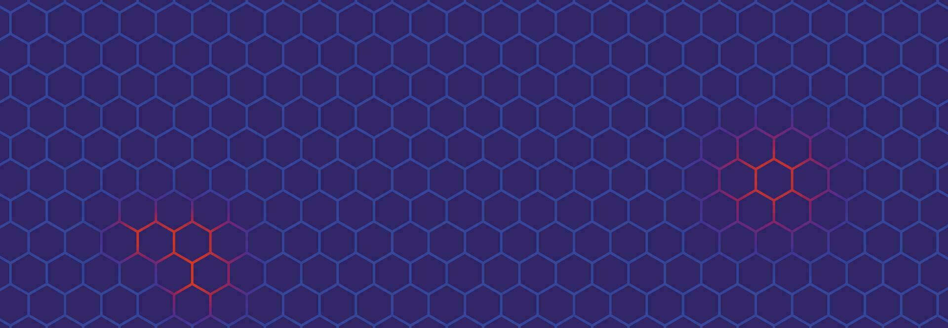 Blue Hexagon Abstract Technology Background with Red Colored Bright Flashes Under Hexagon. vector
