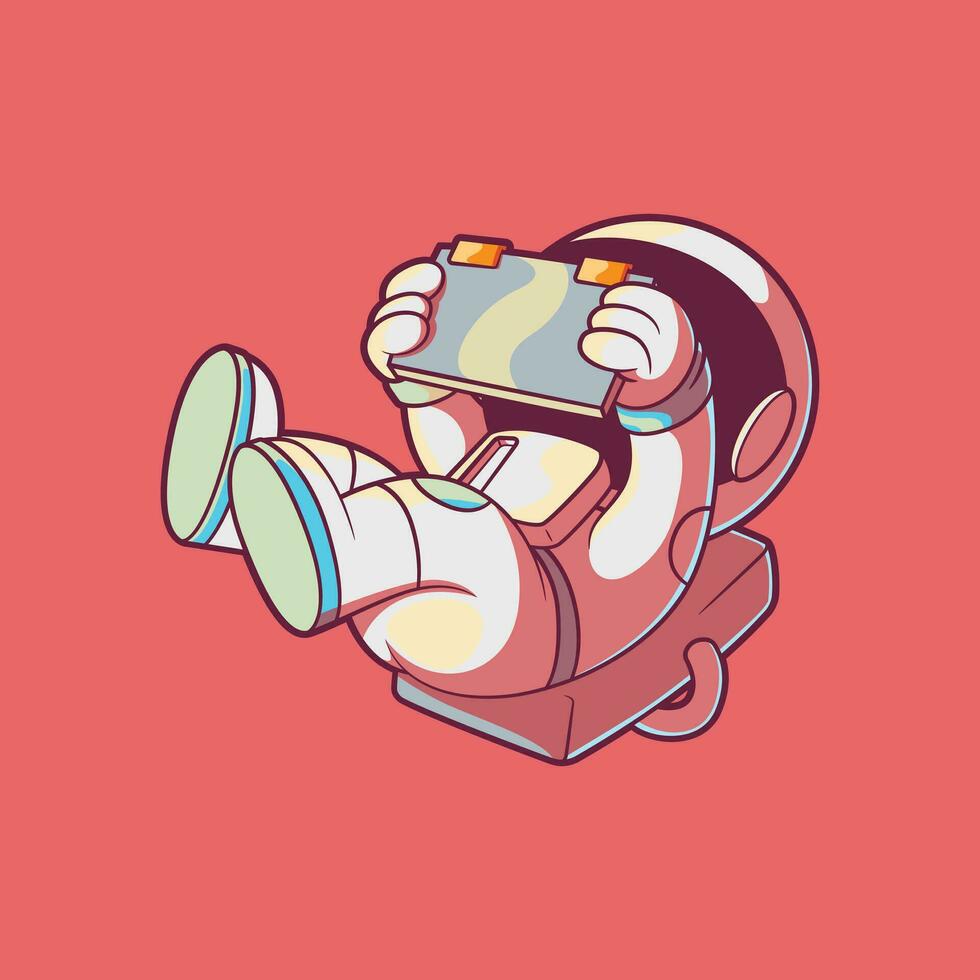 Astronaut playing a video game vector illustration. Tech, gaming, science design concept.