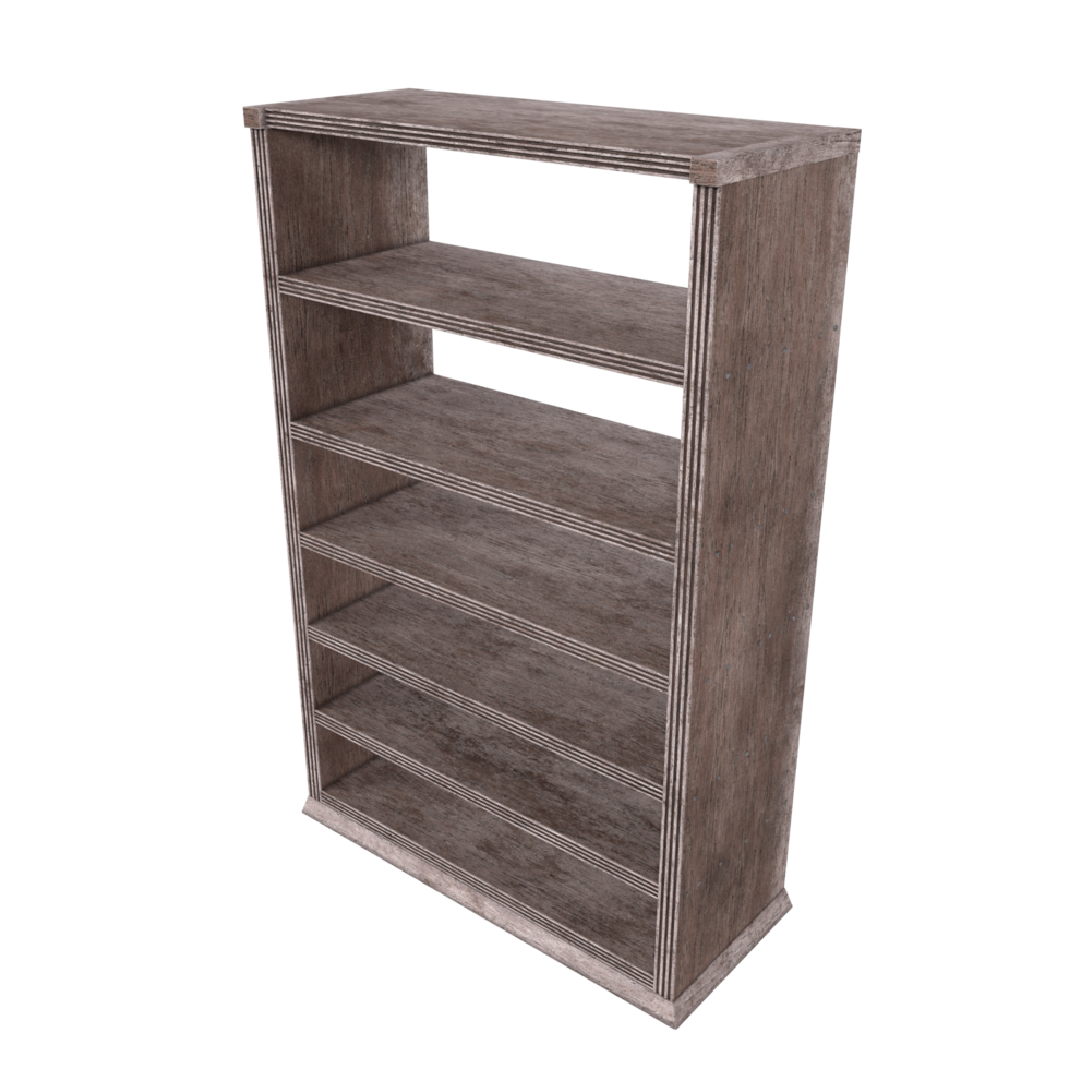 a wooden bookcase with shelves on it png