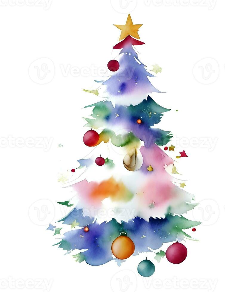 Watercolor abstract christmas tree on white background. photo