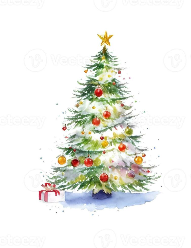 Watercolor abstract christmas tree on white background. photo