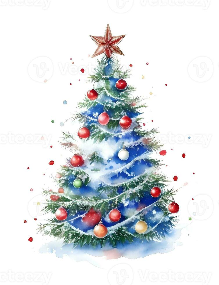 Watercolor abstract christmas tree on white background. photo