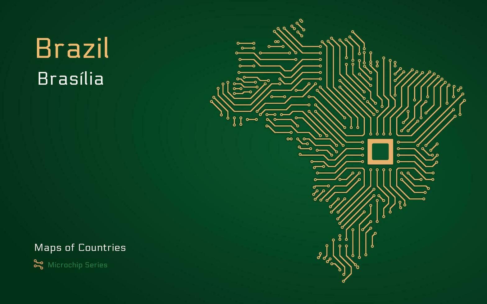 Creative map of Brazil. Political map. Brasilia. Capital. World Countries vector maps series. Microchip Series