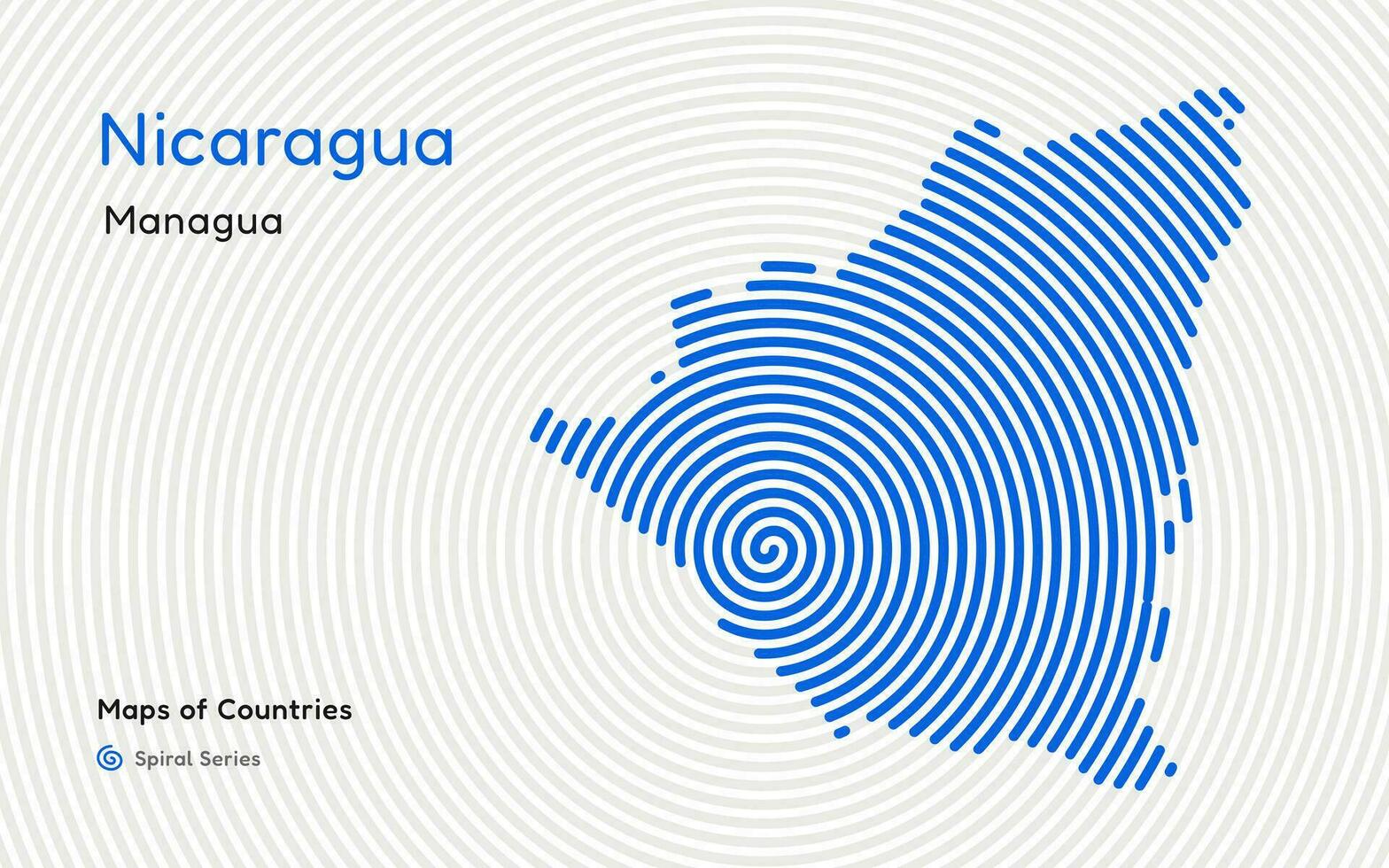 Abstract Map of Nicaragua in a Circle Spiral Pattern with a Capital of Managua. Latin America Set vector