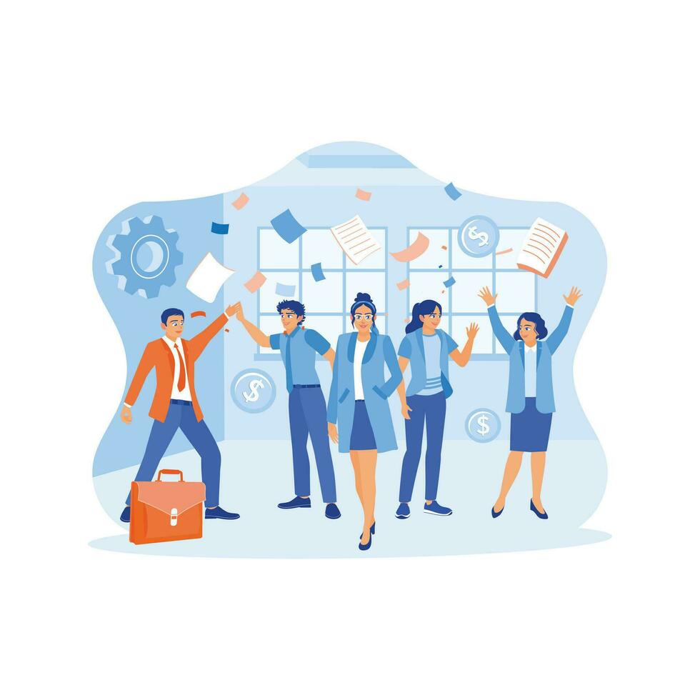 Happy and diverse business people working in modern office. Celebrate success and have fun together in the company. Celebrating concept. trend modern vector flat illustration