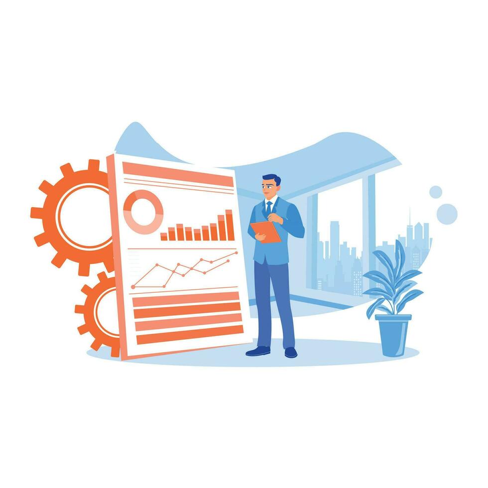 CEO entrepreneur showing company graph growth data to investors. Growth Analysis Concept. trend modern vector flat illustration
