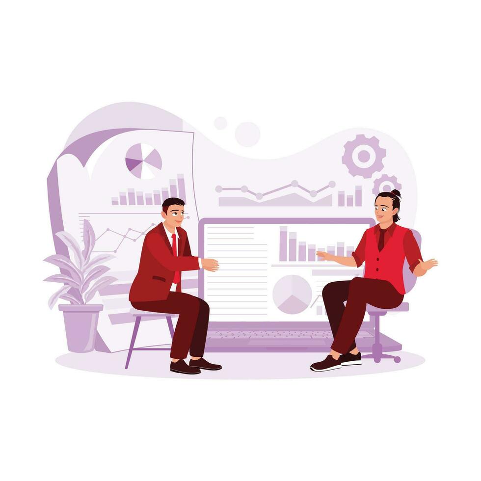 Financial experts analyze company financial reports at meetings. Successful work results. Data Analysis Concept.  trend modern vector flat illustration