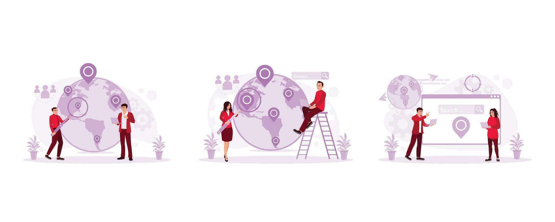 The company recruits workers. I am looking for job candidates via the Internet. Global workforce recruitment. Outsourcing Concept. Set Trend Modern vector flat illustration