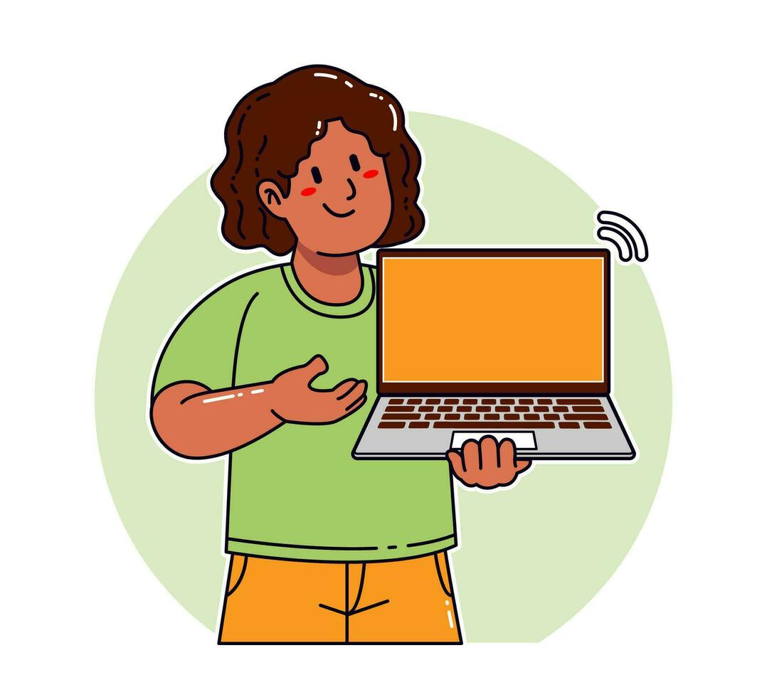 Black woman carrying a laptop vector