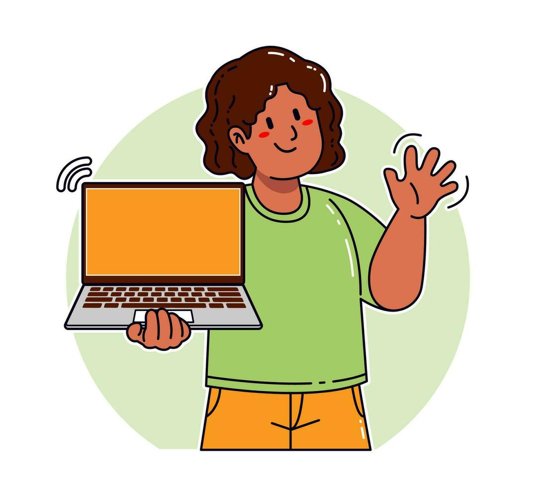 Black woman carrying a laptop vector