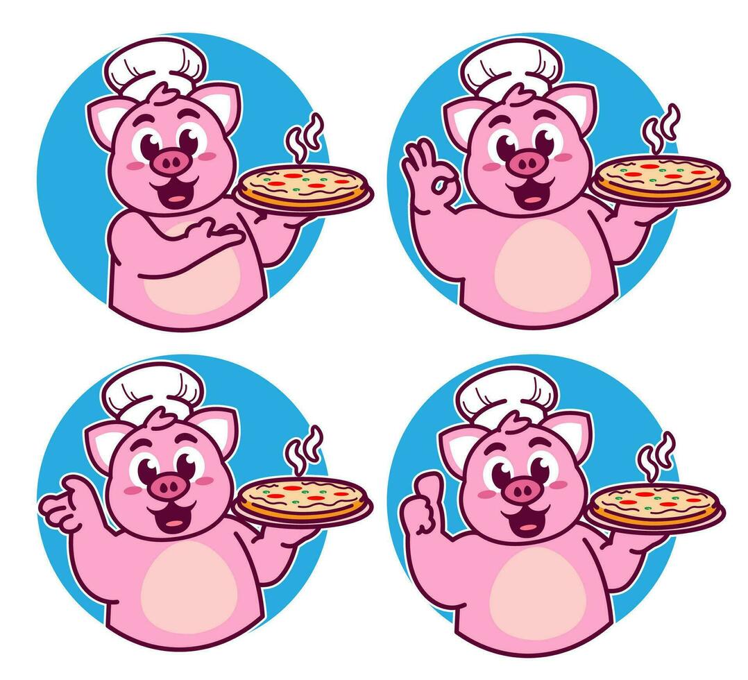 Pig chef brings pizza vector