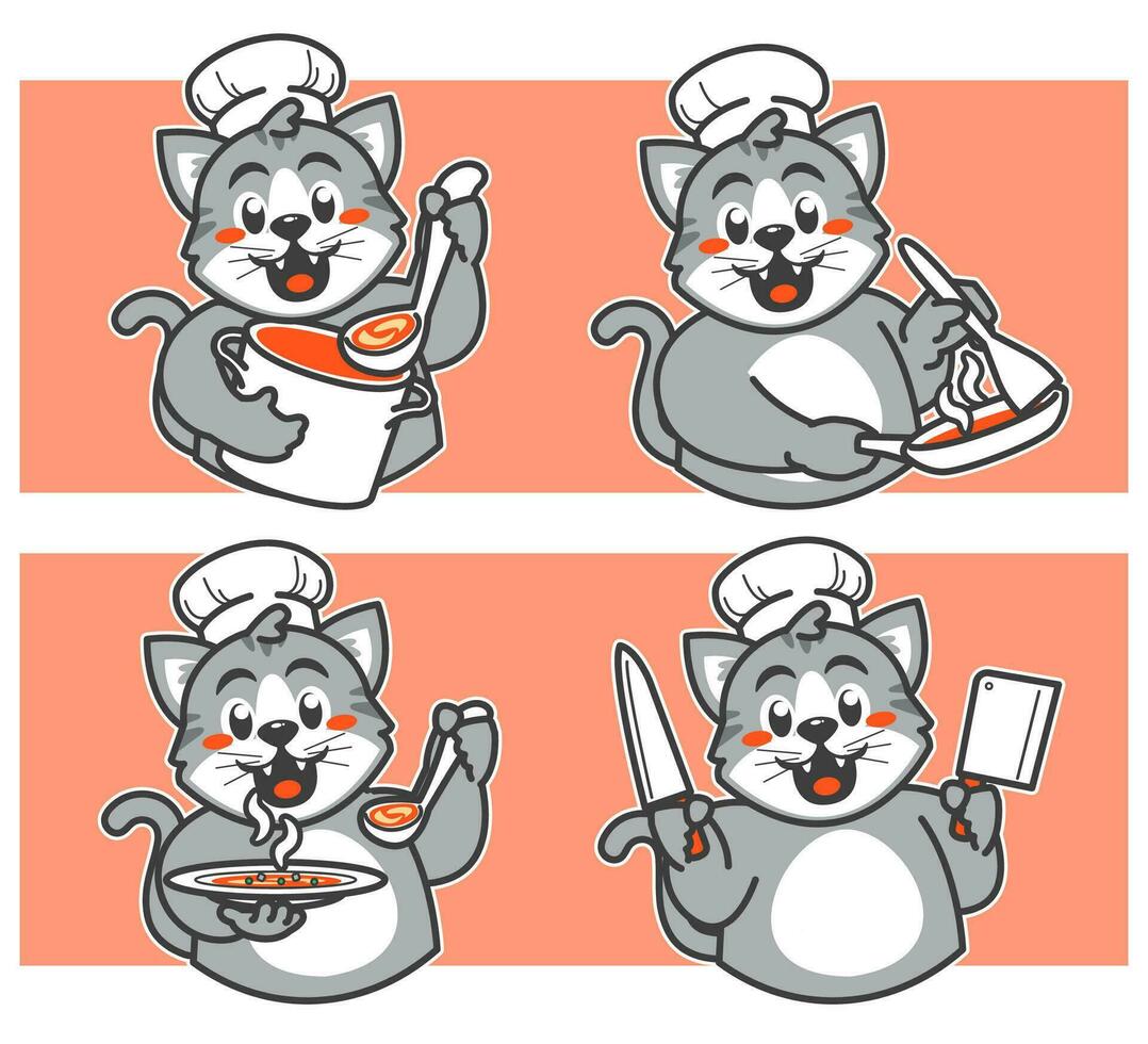 Cat chef cooks delicious dishes vector
