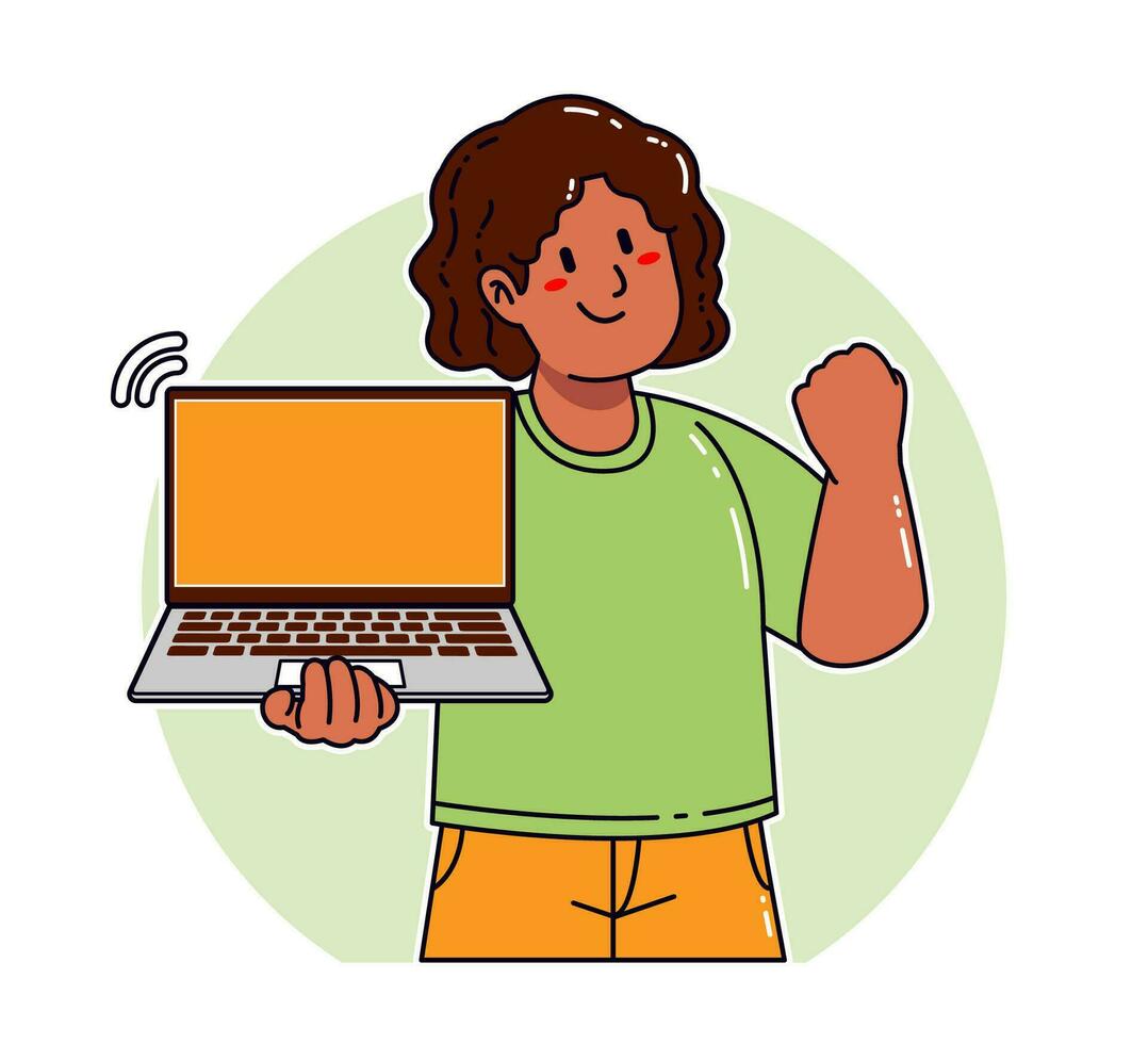 Black woman carrying a laptop vector