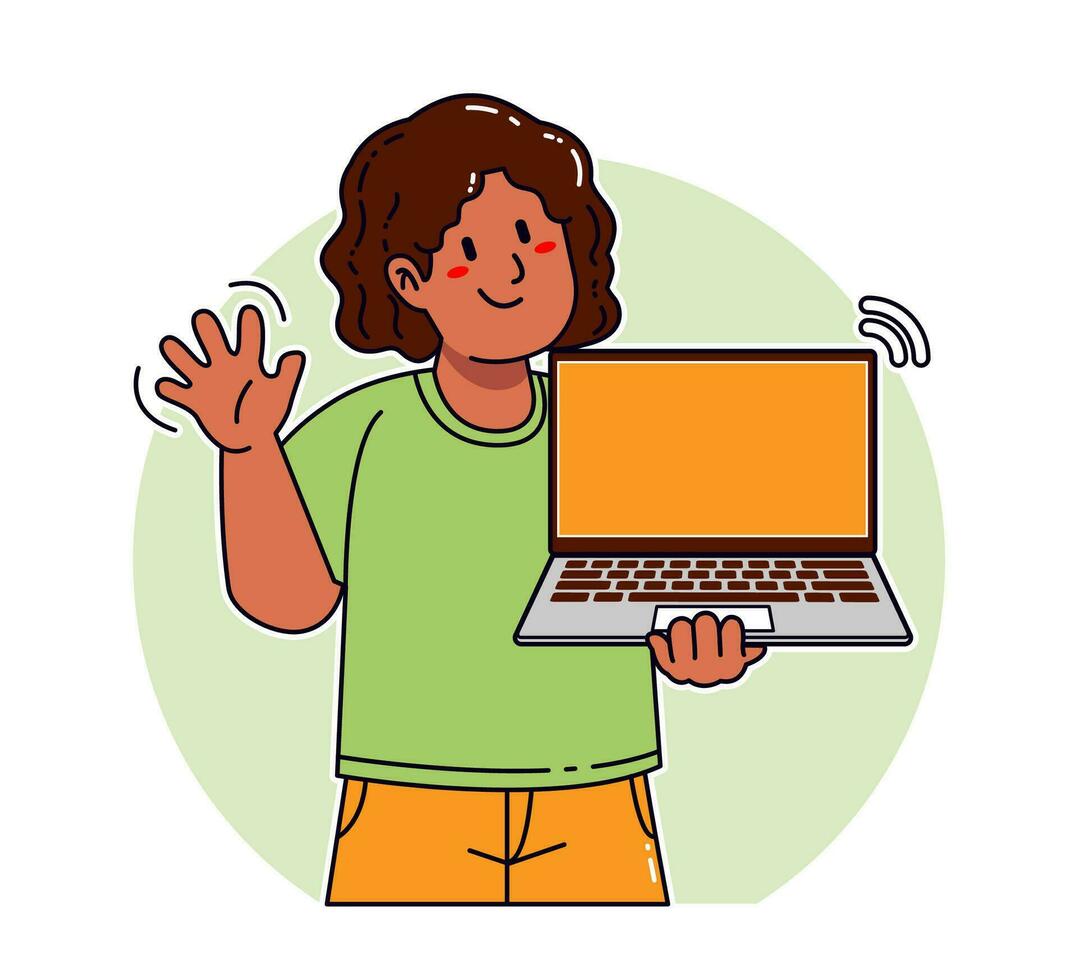 Black woman carrying a laptop vector