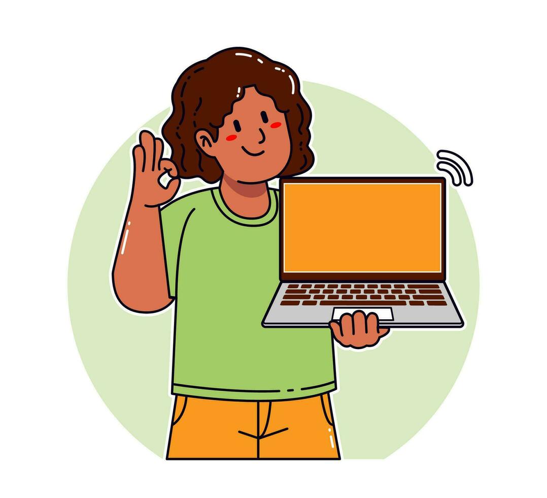 Black woman carrying a laptop vector