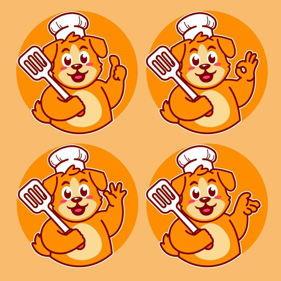 Chef dog delicious dishes and cake vector