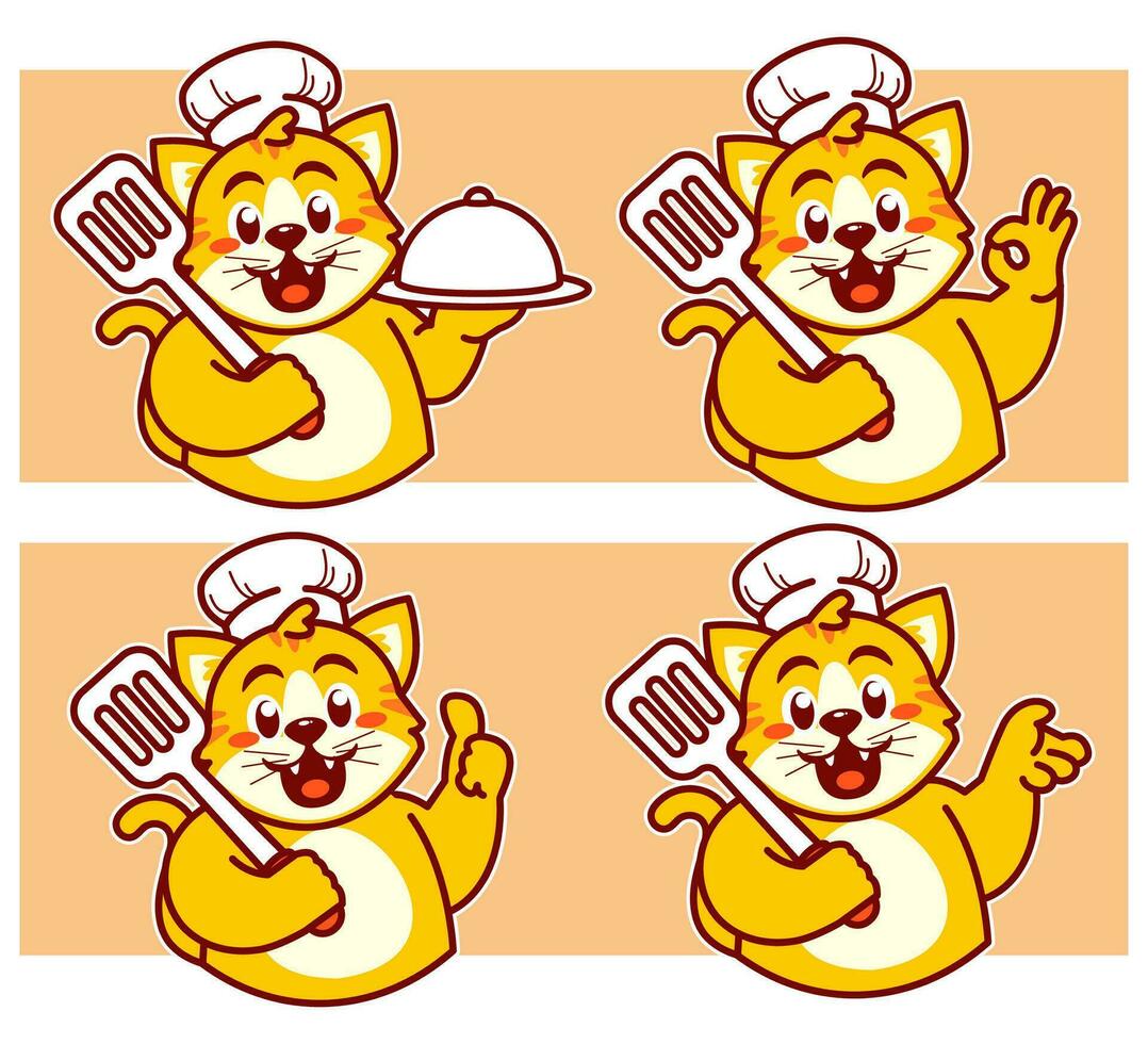 Cat chef holding spatula vector