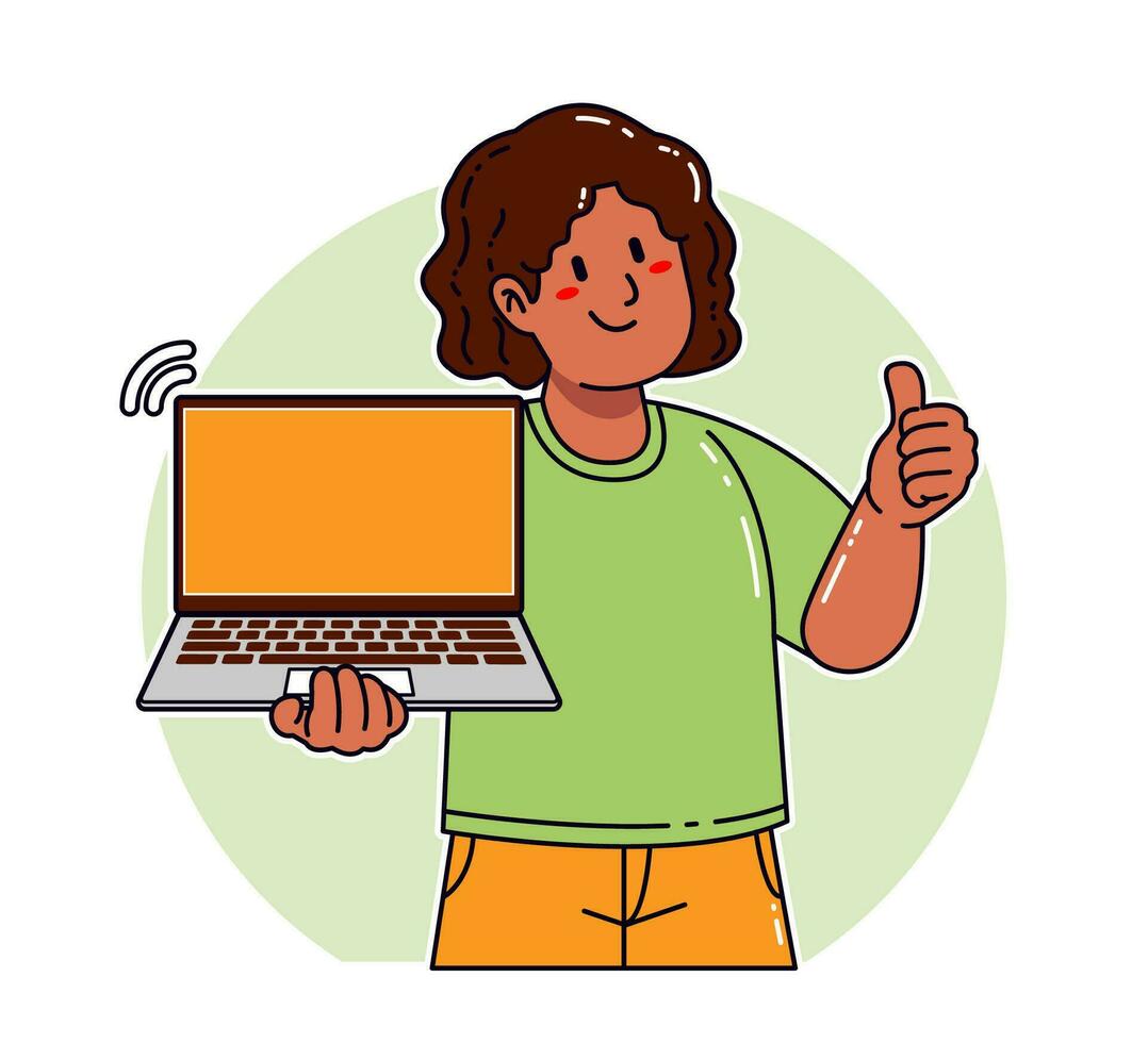 Black woman carrying a laptop vector