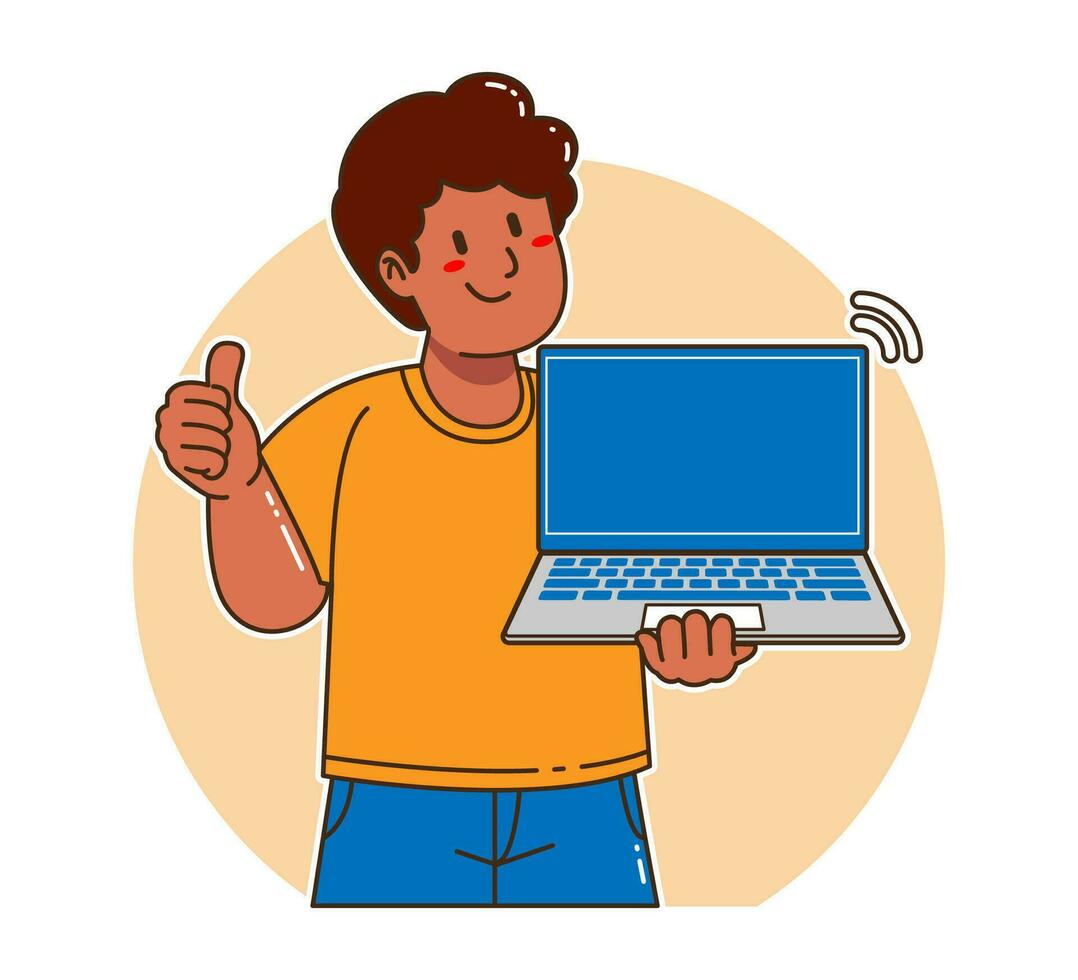 Black man carrying a laptop vector