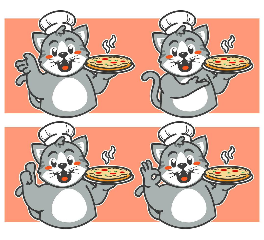 Cat chef brings pizza vector