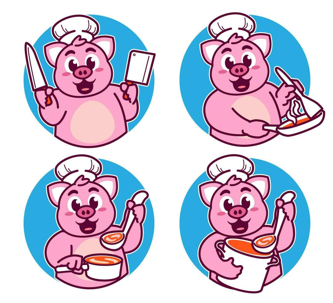 Pig chef cooks delicious dishes vector