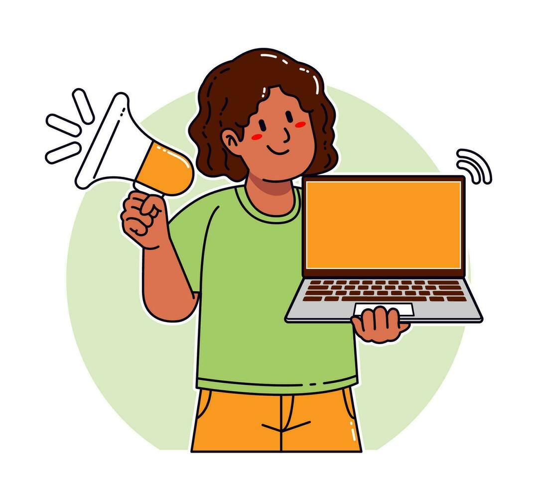 Black woman carrying a laptop vector