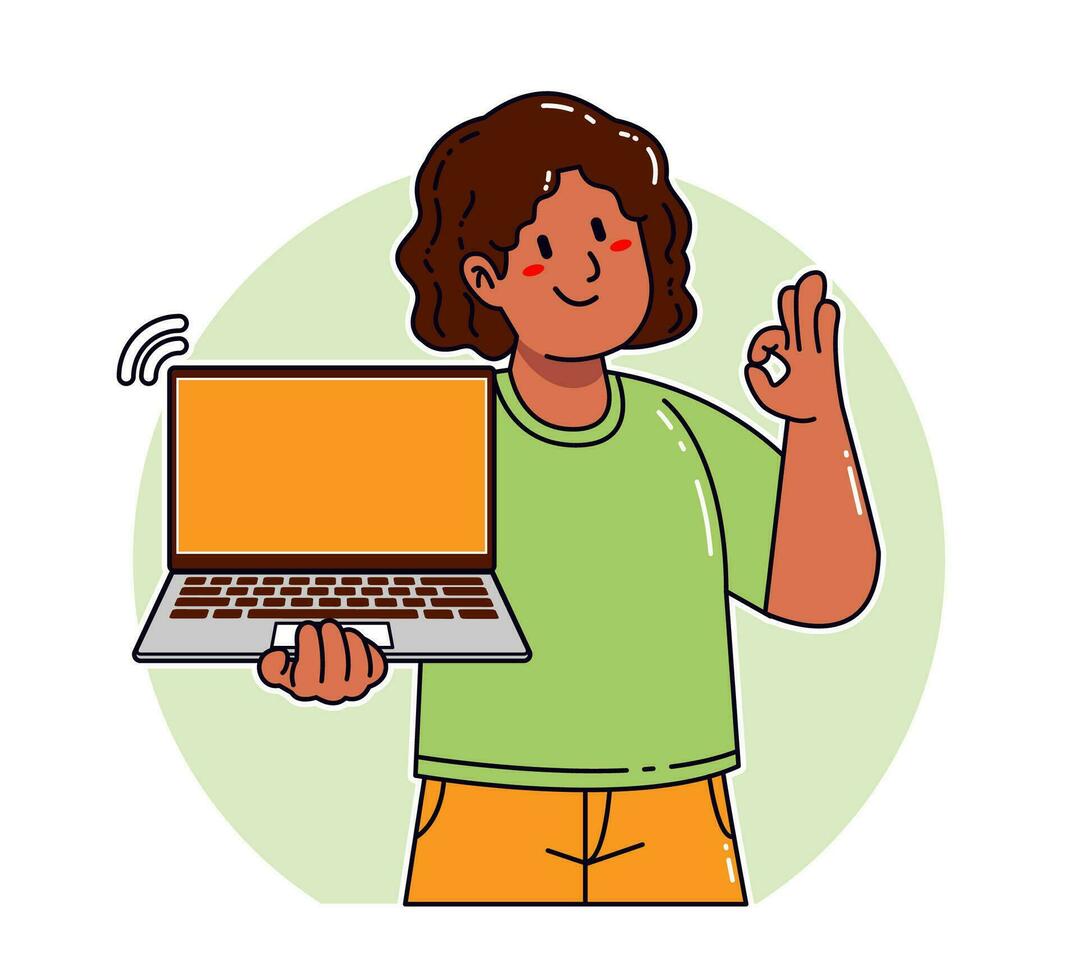 Black woman carrying a laptop vector