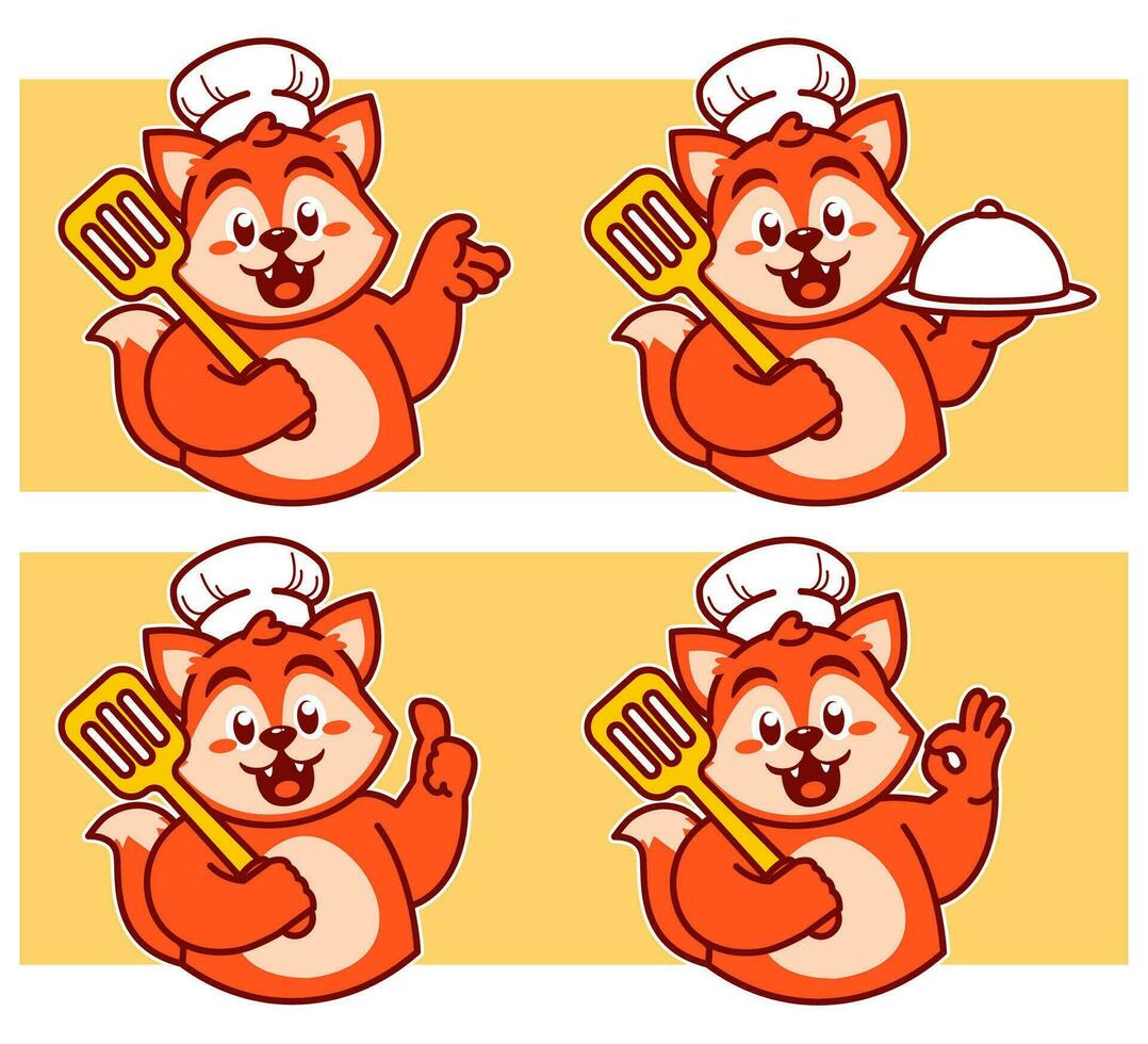 cocinero zorro trae delicioso platos vector