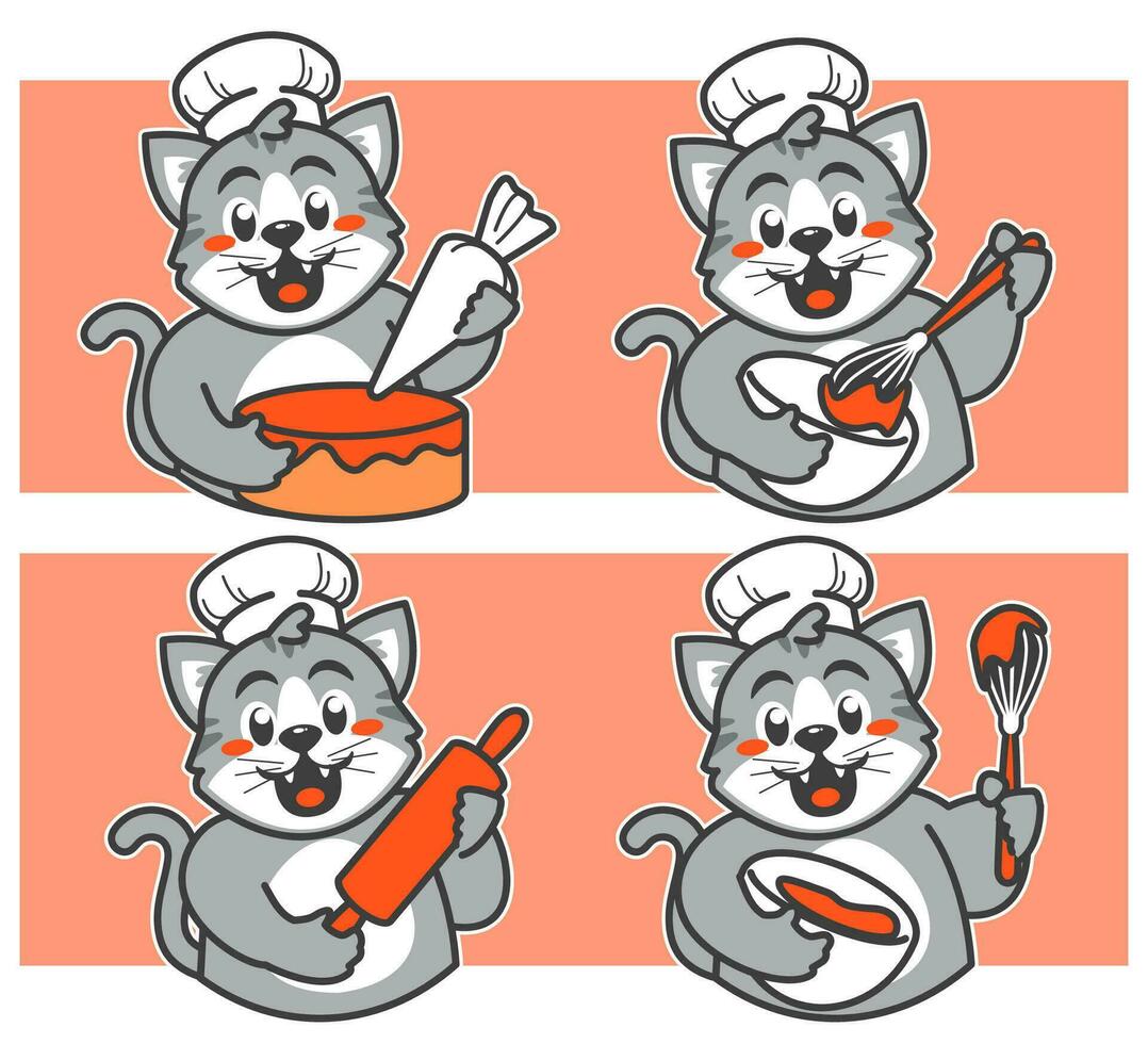 gato cocinero hace pastel vector