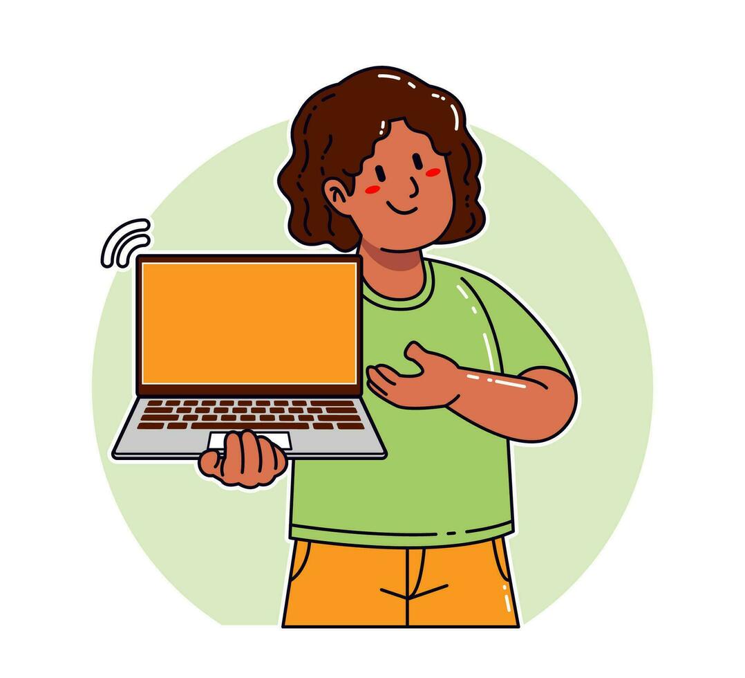 Black woman carrying a laptop vector