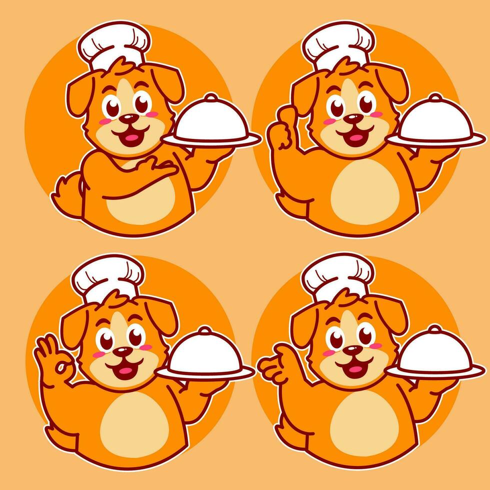 Chef dog delicious dishes and cake vector