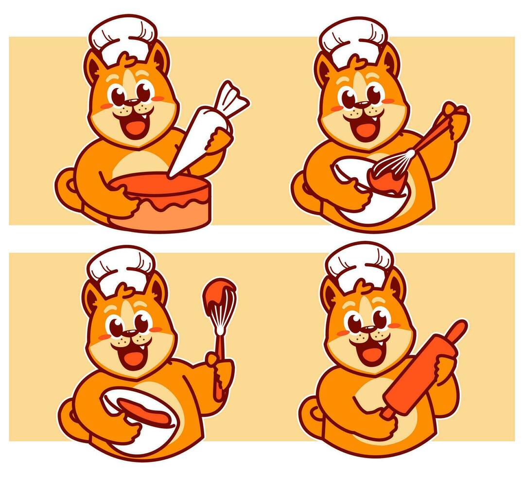 Chef dog delicious dishes and cake vector