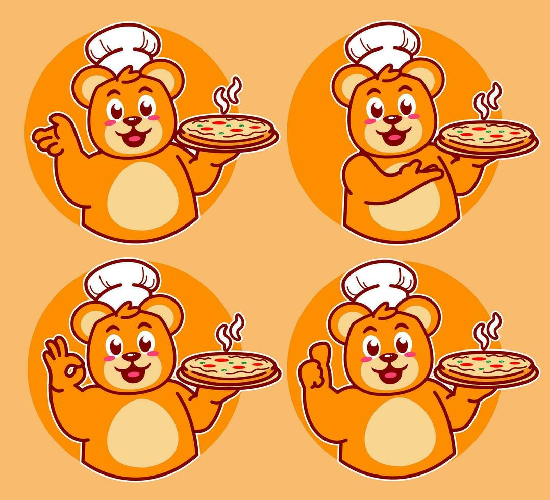 Bear chef makes delicious dishes vector