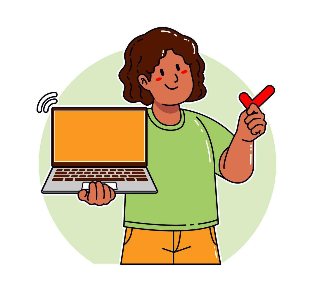 Black woman carrying a laptop vector